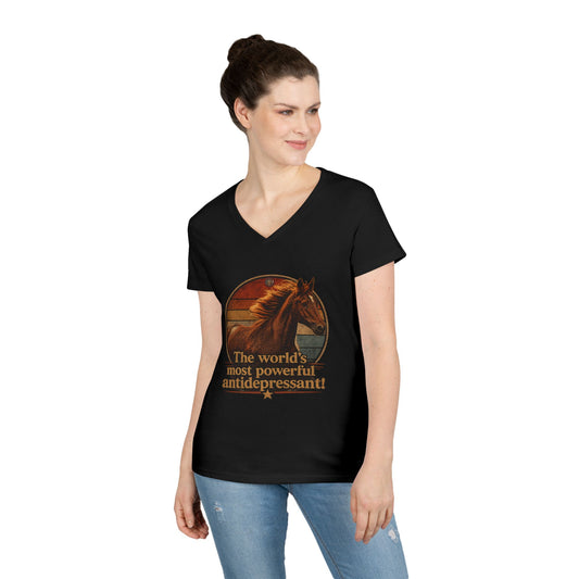 Horse Lover V-Neck T-Shirt - "The World's Most Powerful Antidepressant" Vintage Horse Tee