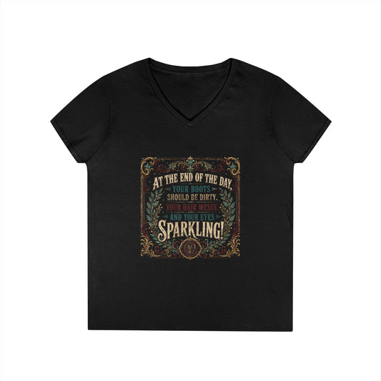 Rustic Floral Quote V-Neck Tee — Women's Inspirational Graphic Shirt