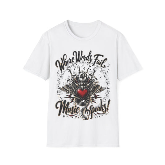 Graphic Tee – Where Words Fail Music Speaks | Vintage Music Lover 100% Cotton T-Shirt