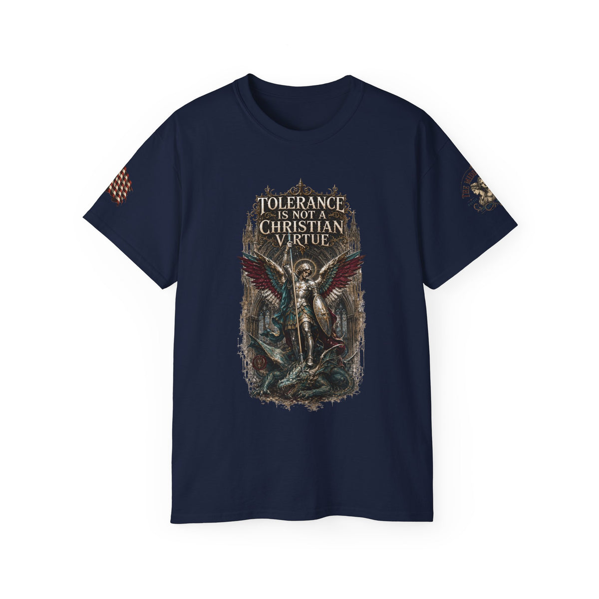 Christian Gothic Tee — "Tolerance Is Not A Christian Virtue" Angel Graphic