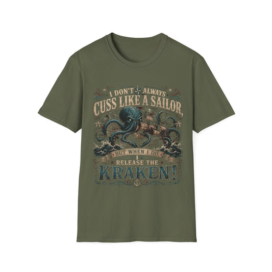 Graphic Tee – I Don't Always Cuss Like a Sailor | Vintage Kraken Humor 100% Cotton T-Shirt