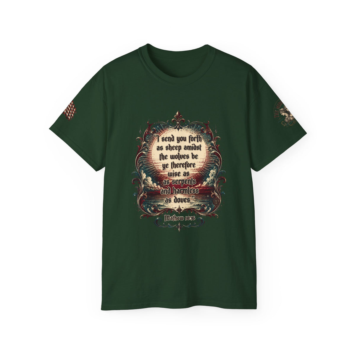 Mathew 10:16 Christian Scripture Quote T-Shirt — "I send you forth as sheep among the wolves..."