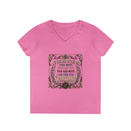 Rustic Floral Quote V-Neck Tee — Women's Inspirational Graphic Shirt