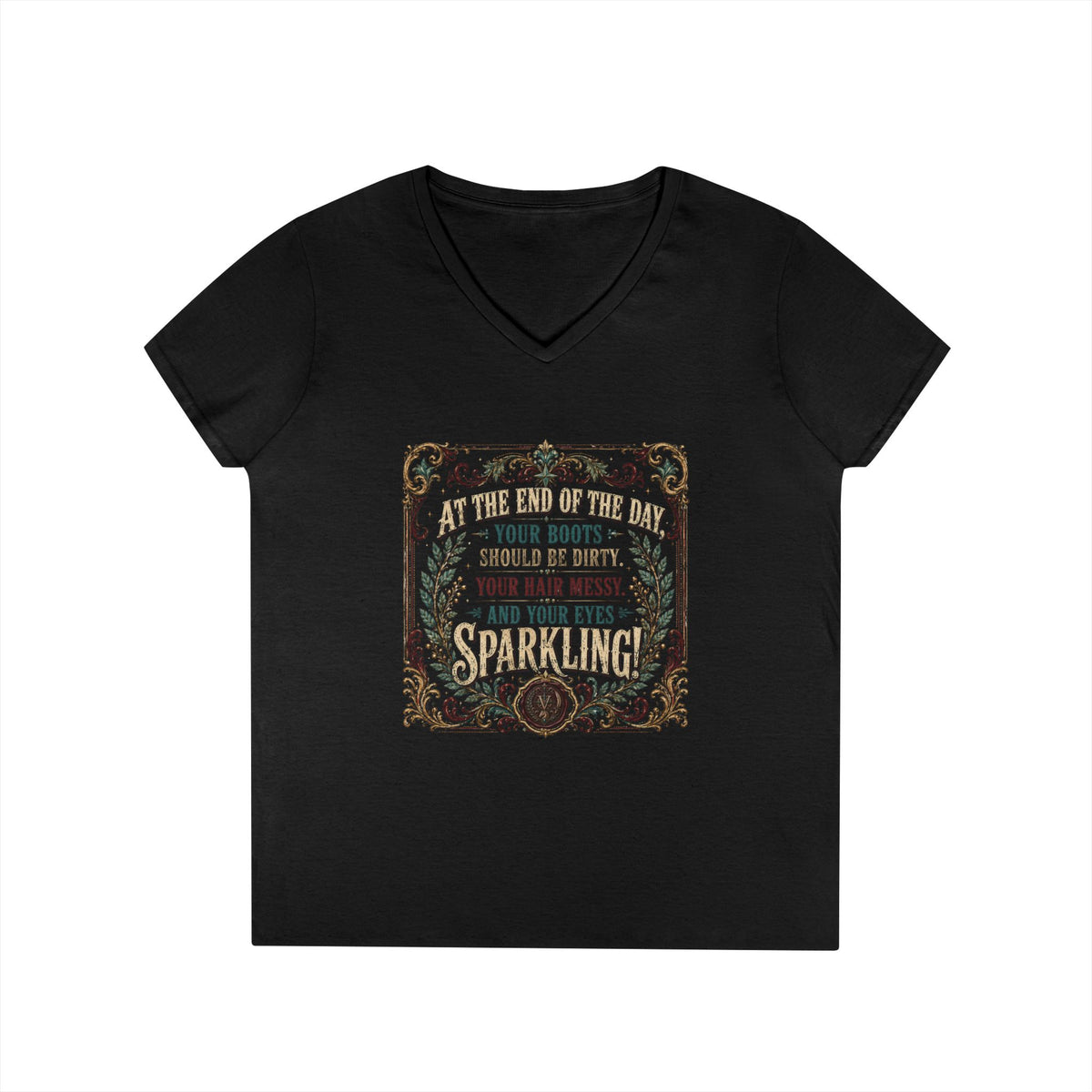 Ladies' V-Neck T-Shirt — Rustic Floral Western Graphic Tee with Inspirational Quote