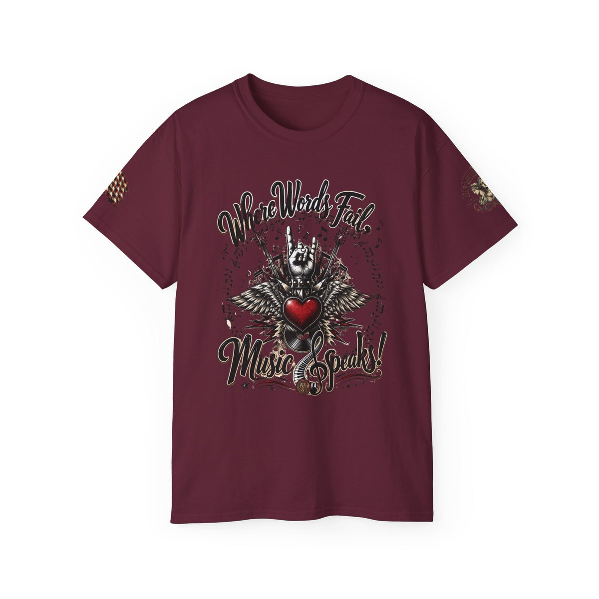 Music Speaks Tee — "Where Words Fail, Music Speaks" Heart & Treble Shirt