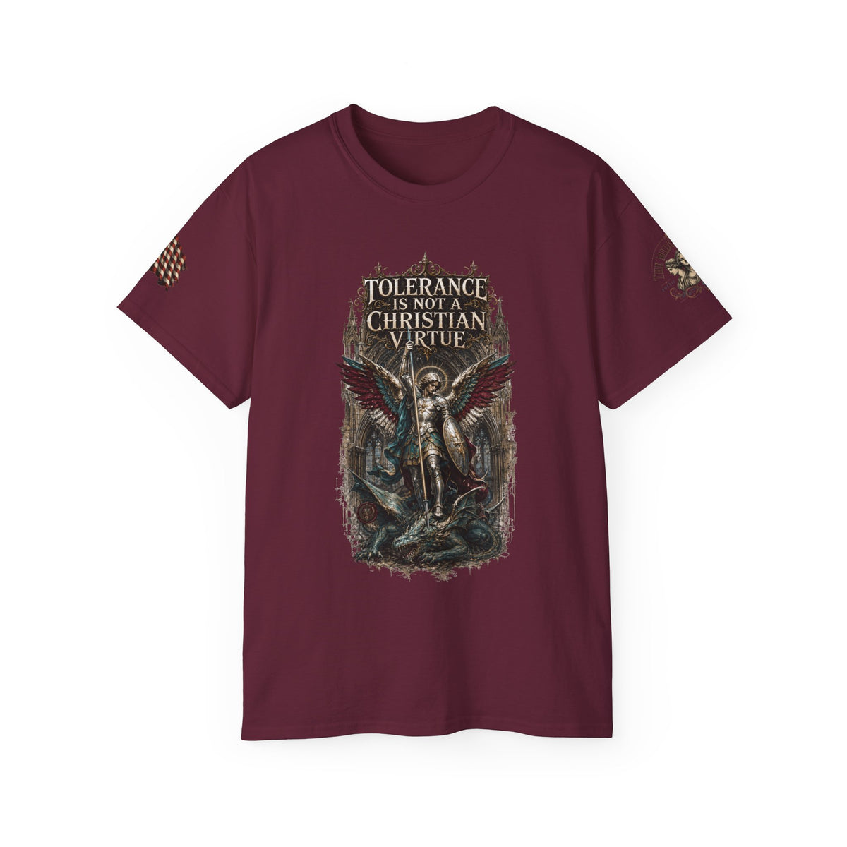 Christian Gothic Tee — "Tolerance Is Not A Christian Virtue" Angel Graphic