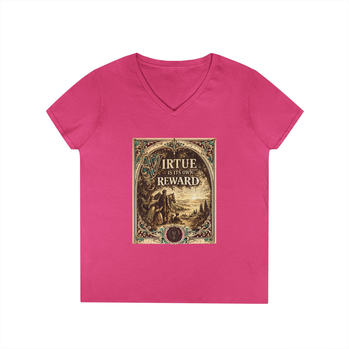 Virtue Is Its Own Reward V-Neck Tee — Vintage Family Women's Shirt