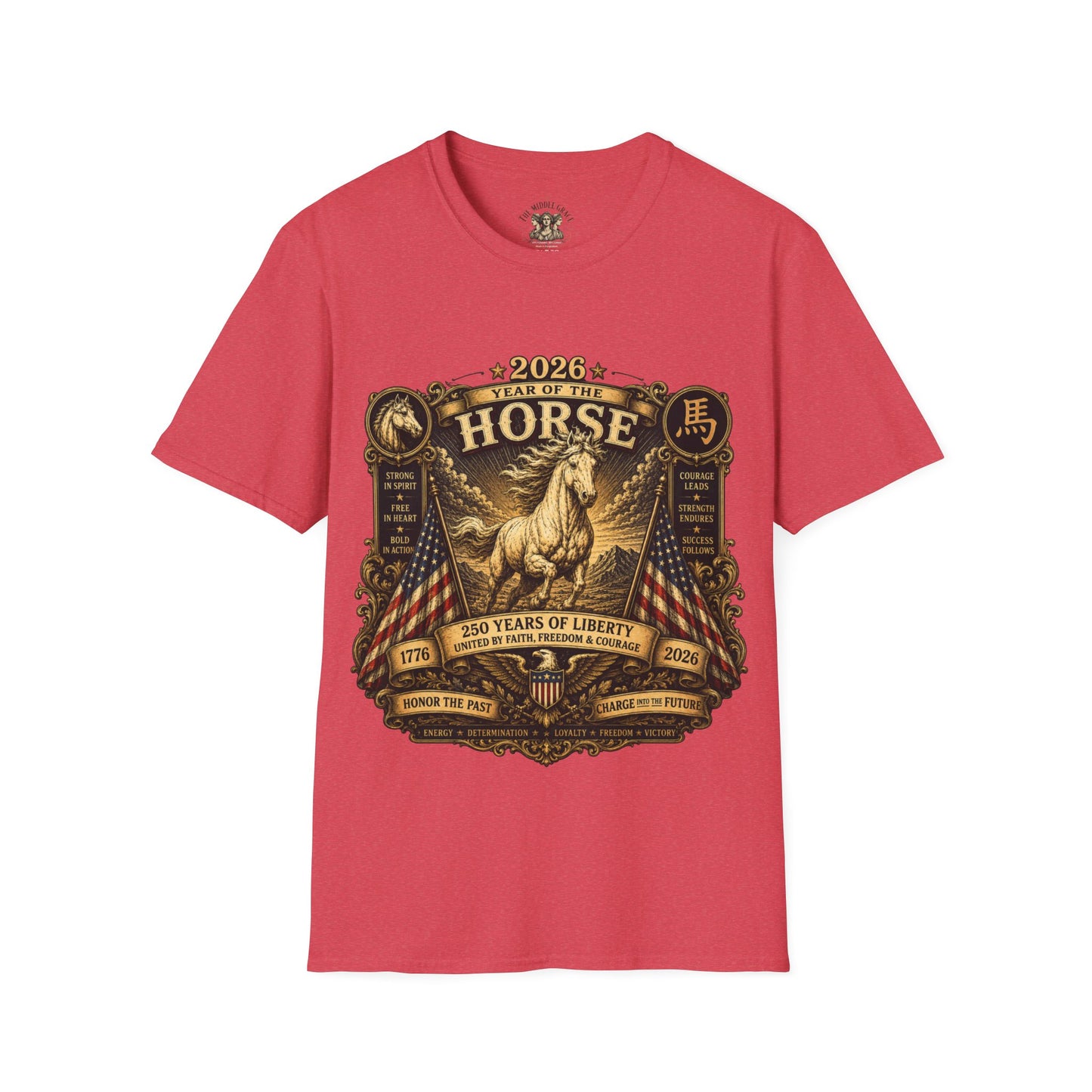 Graphic Tee – America 250 Year of the Horse | Vintage Gold Lunar New Year 100% Cotton T-Shirt