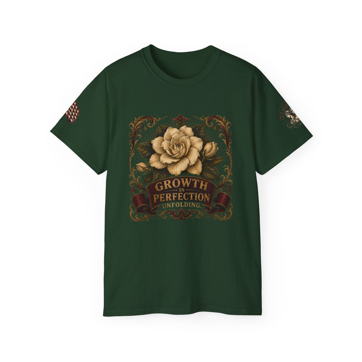Growth & Perfection Gardenia T-Shirt — Vintage Floral Inspirational Tee