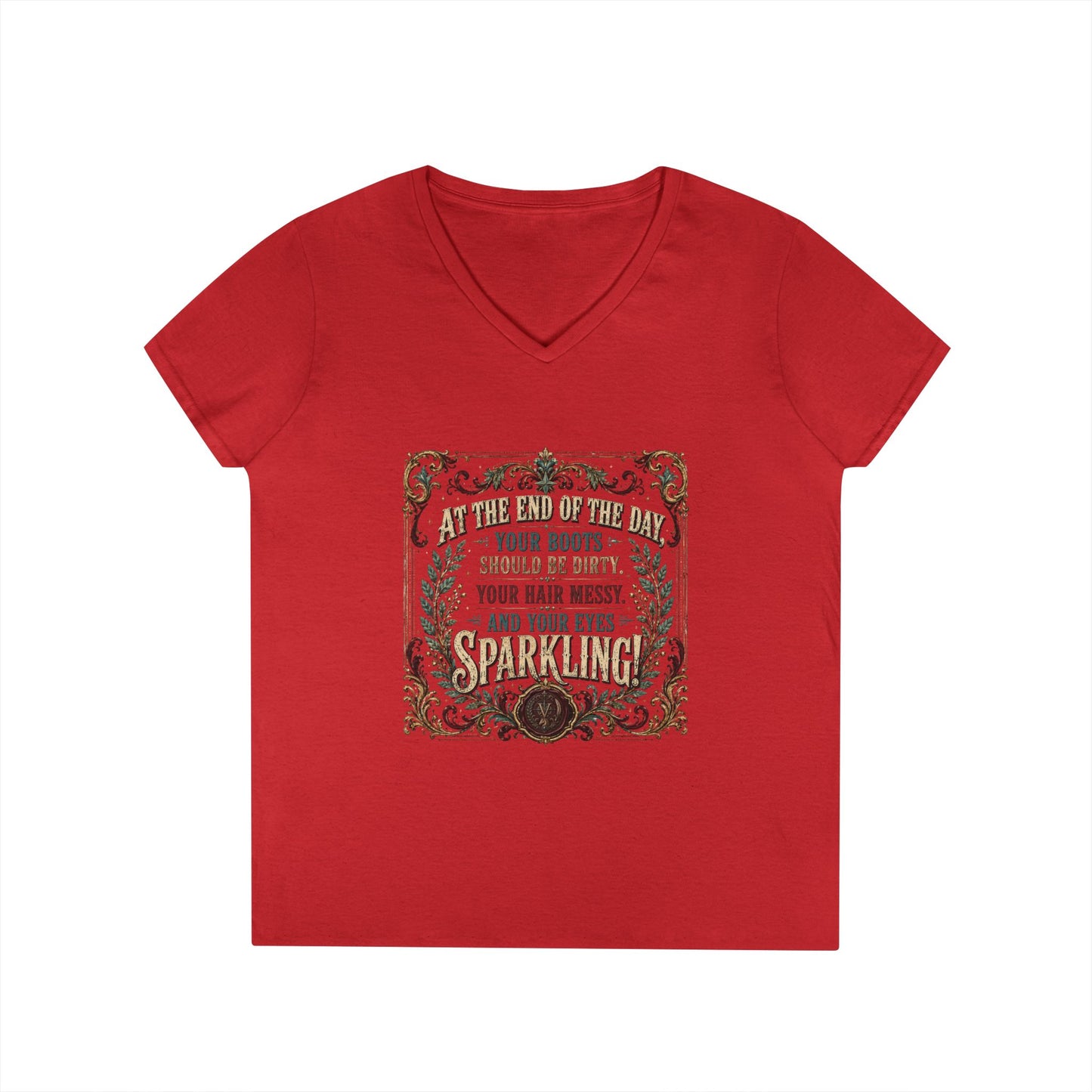 Rustic Floral Quote V-Neck Tee — Women's Inspirational Graphic Shirt