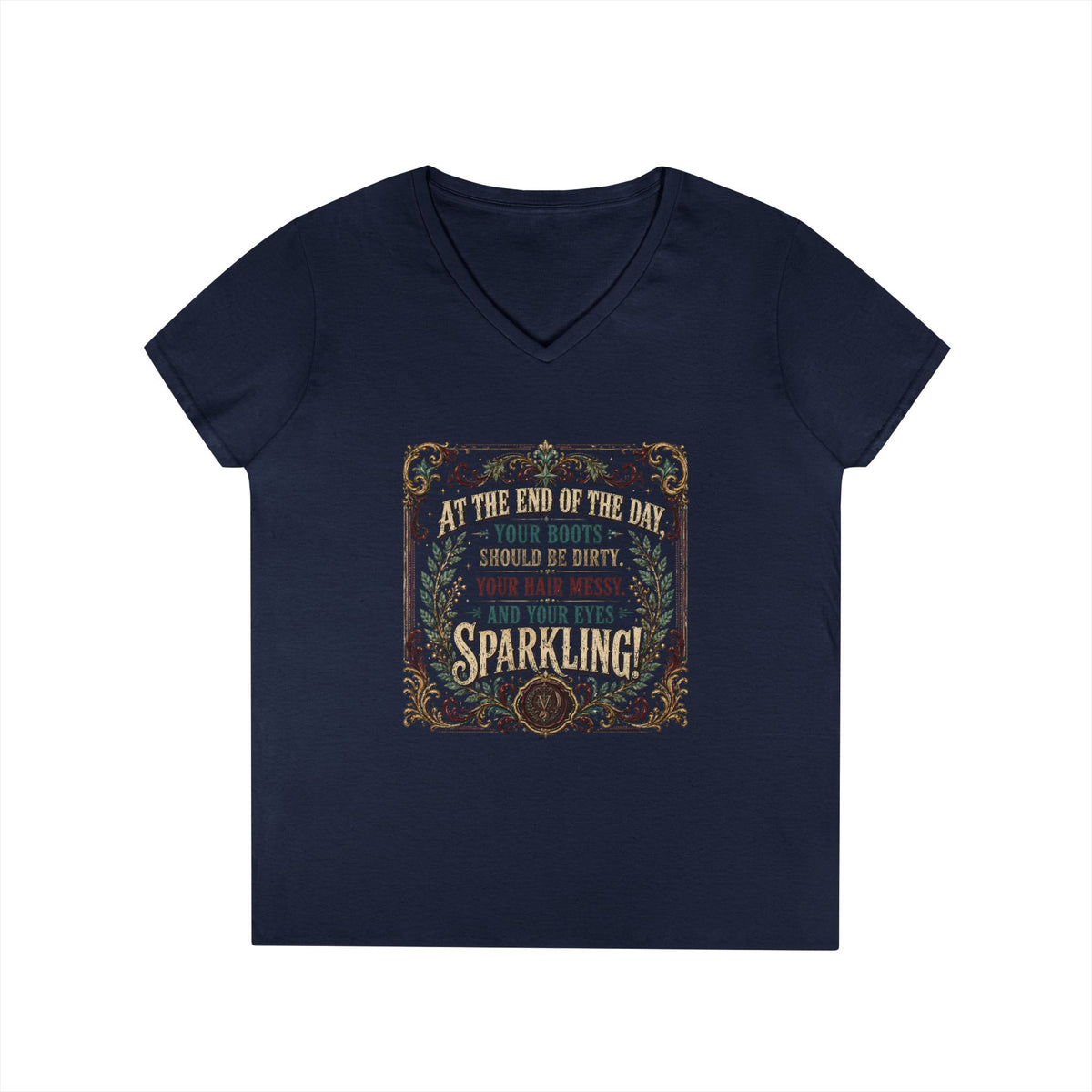 Ladies' V-Neck T-Shirt — Rustic Floral Western Graphic Tee with Inspirational Quote
