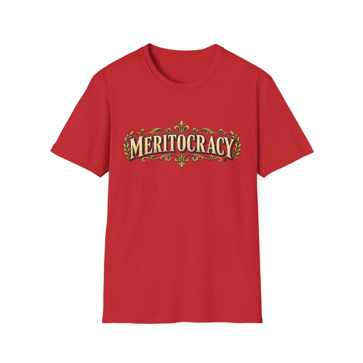 Meritocracy Vintage Ornamental T-Shirt — Retro Gold Lettering Tee