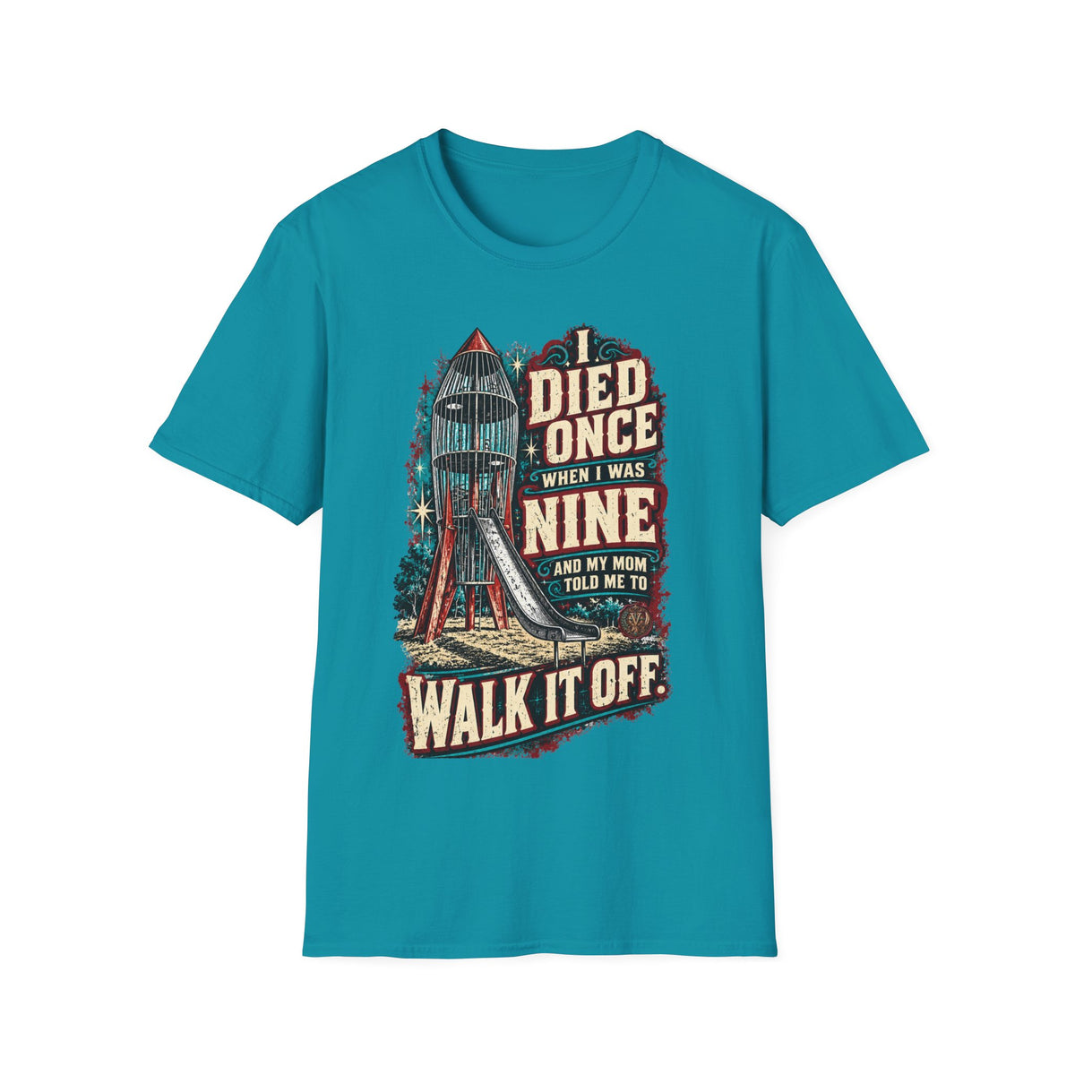 Gen X Vintage Playground Graphic  “I Died Once When I Was Nine” Nostalgic Humor Tee