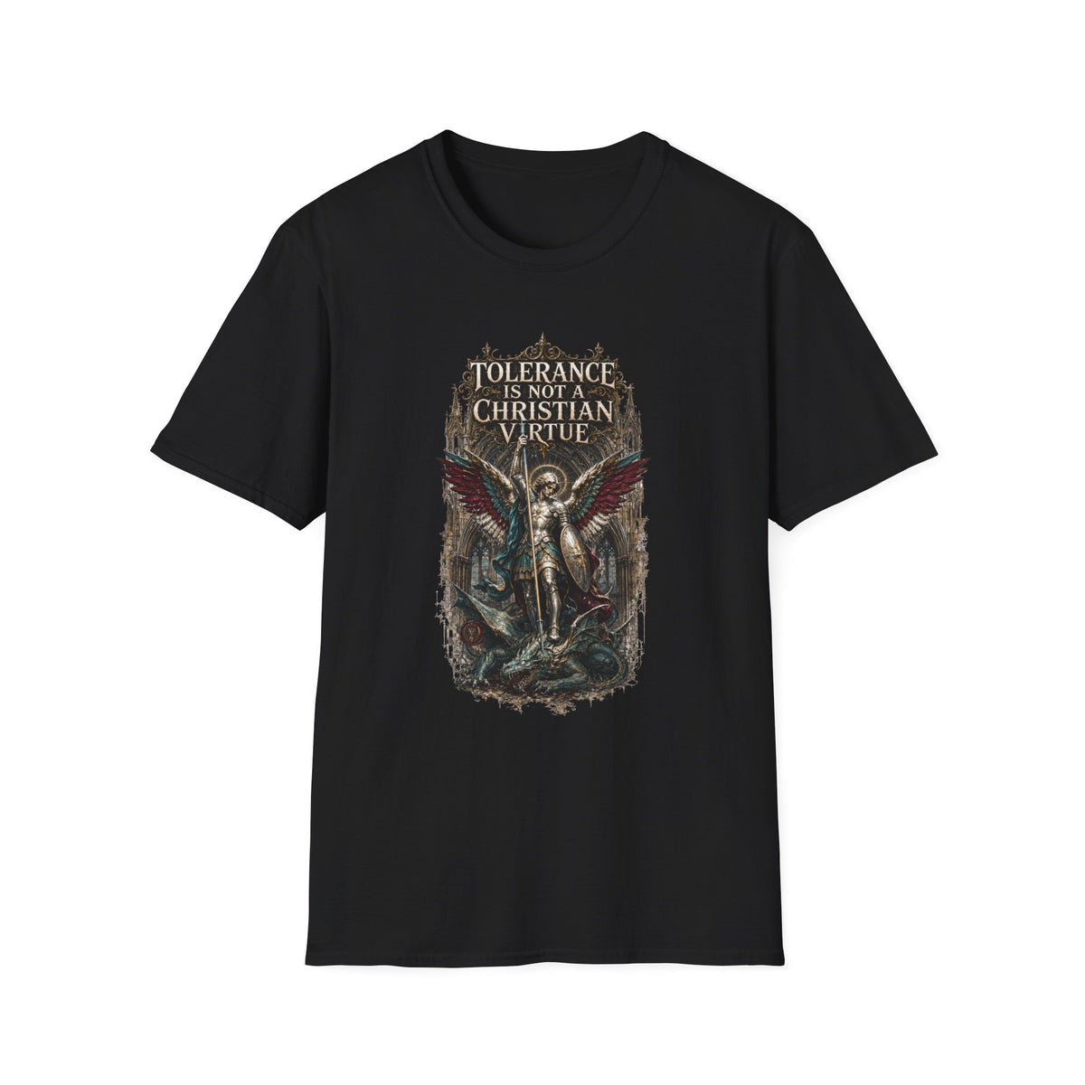 "Tolerance Is Not a Christian Virtue" Gothic Angel Graphic T-Shirt