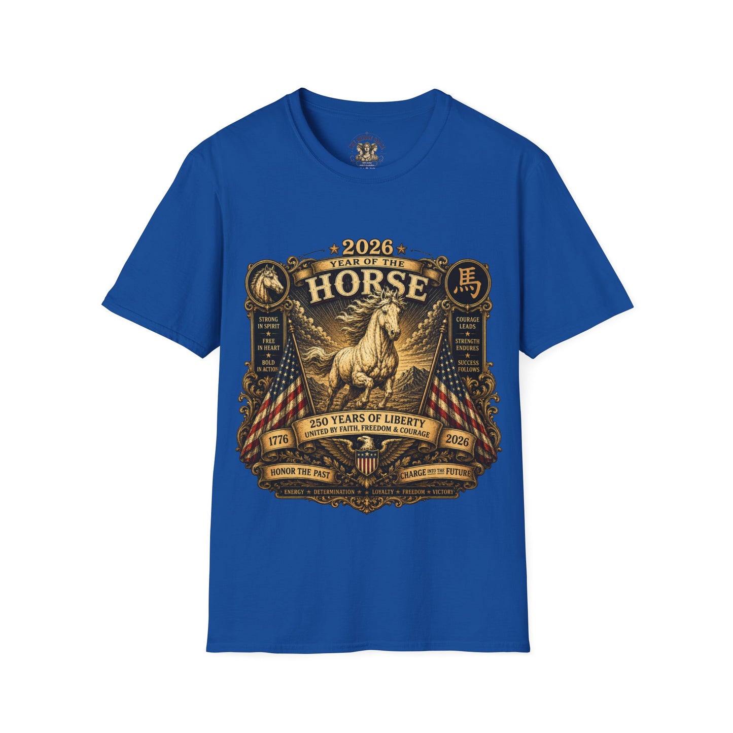 Graphic Tee – America 250 Year of the Horse | Vintage Gold Lunar New Year 100% Cotton T-Shirt