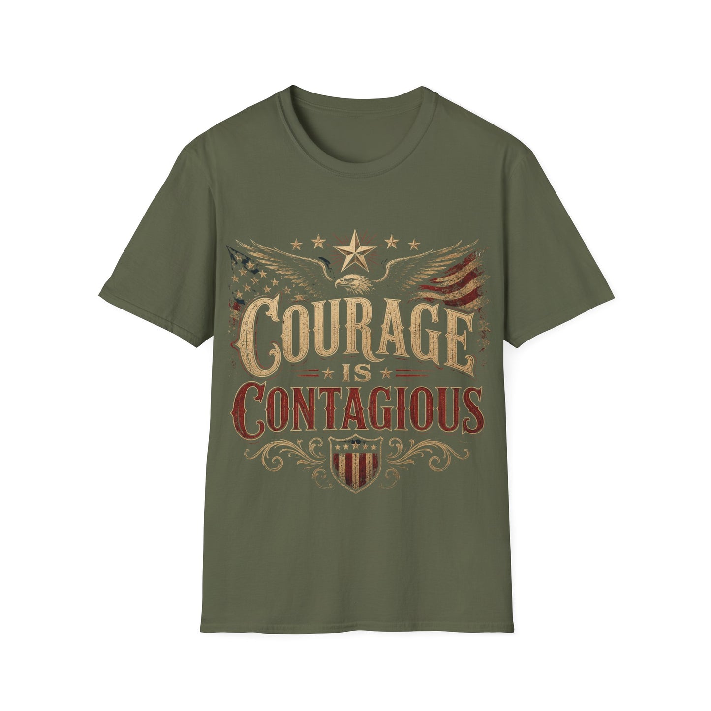 Courage Is Contagious T-Shirt — Vintage Patriotic Eagle Graphic