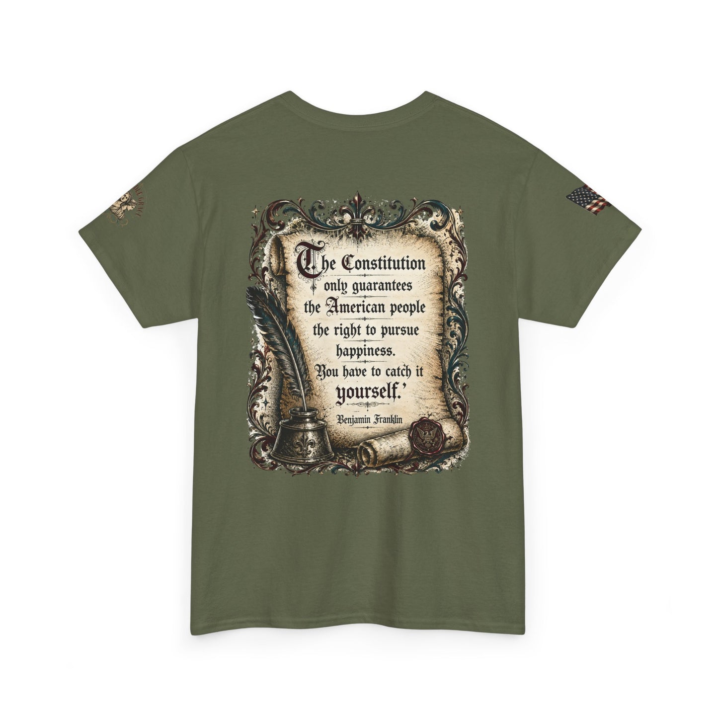 Patriotic Graphic Tee – America 250 Constitution & Benjamin Franklin Quote | 100% Cotton T-Shirt