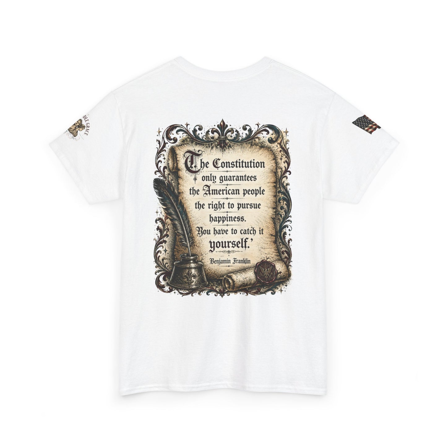 Patriotic Graphic Tee – America 250 Constitution & Benjamin Franklin Quote | 100% Cotton T-Shirt