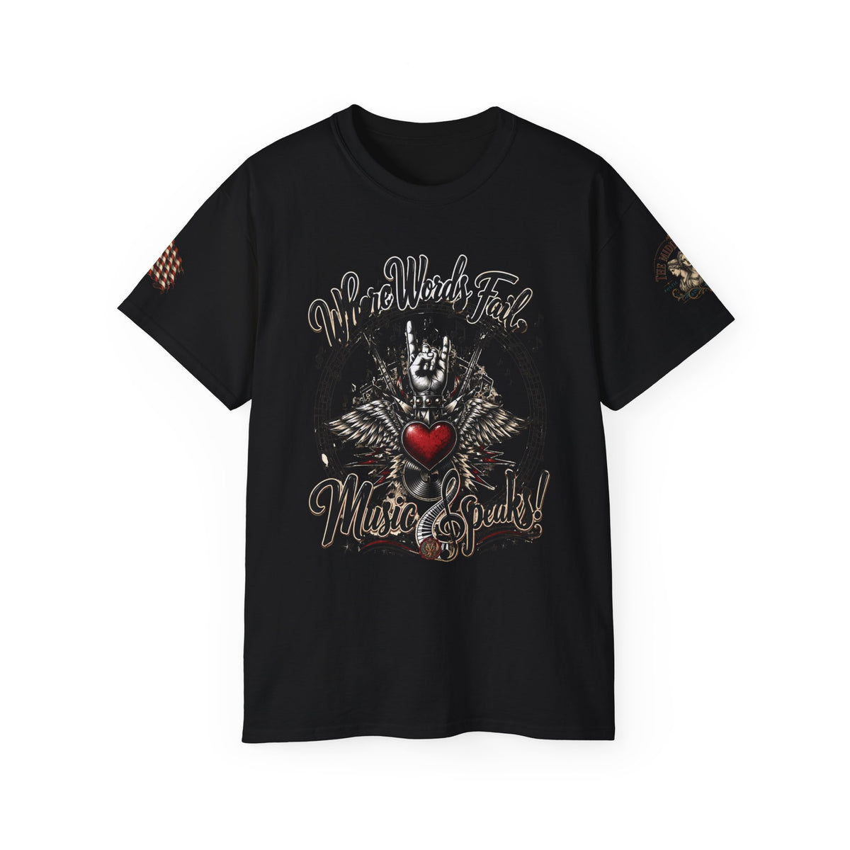 Music Speaks Tee — "Where Words Fail, Music Speaks" Heart & Treble Shirt