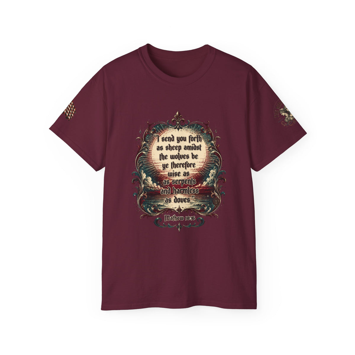 Mathew 10:16 Christian Scripture Quote T-Shirt — "I send you forth as sheep among the wolves..."