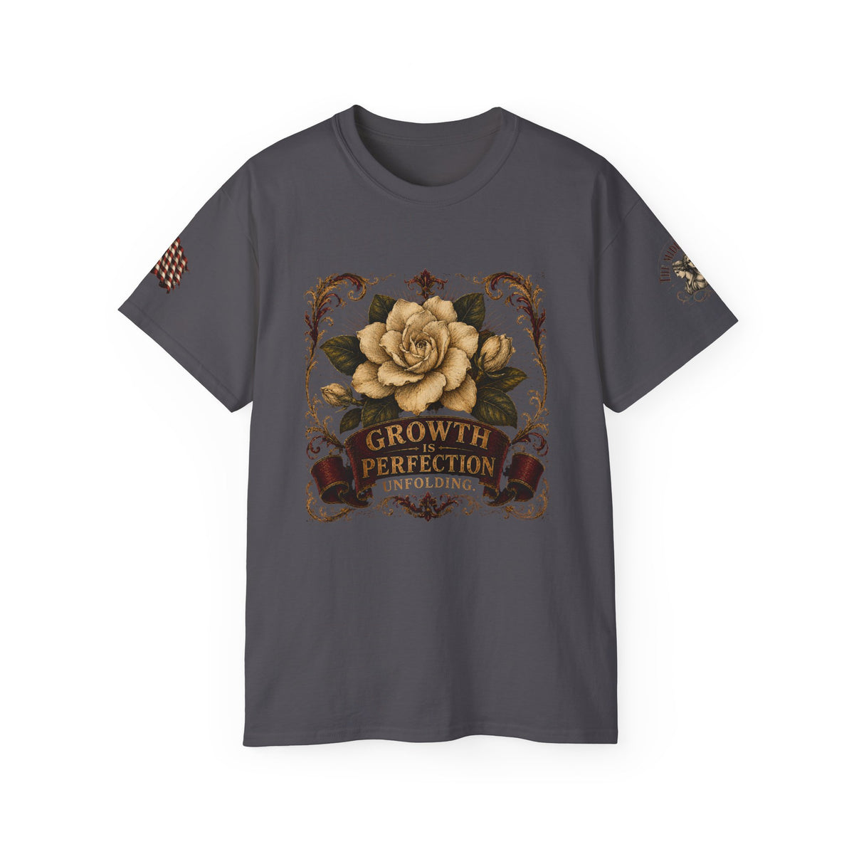 Growth & Perfection Gardenia T-Shirt — Vintage Floral Inspirational Tee