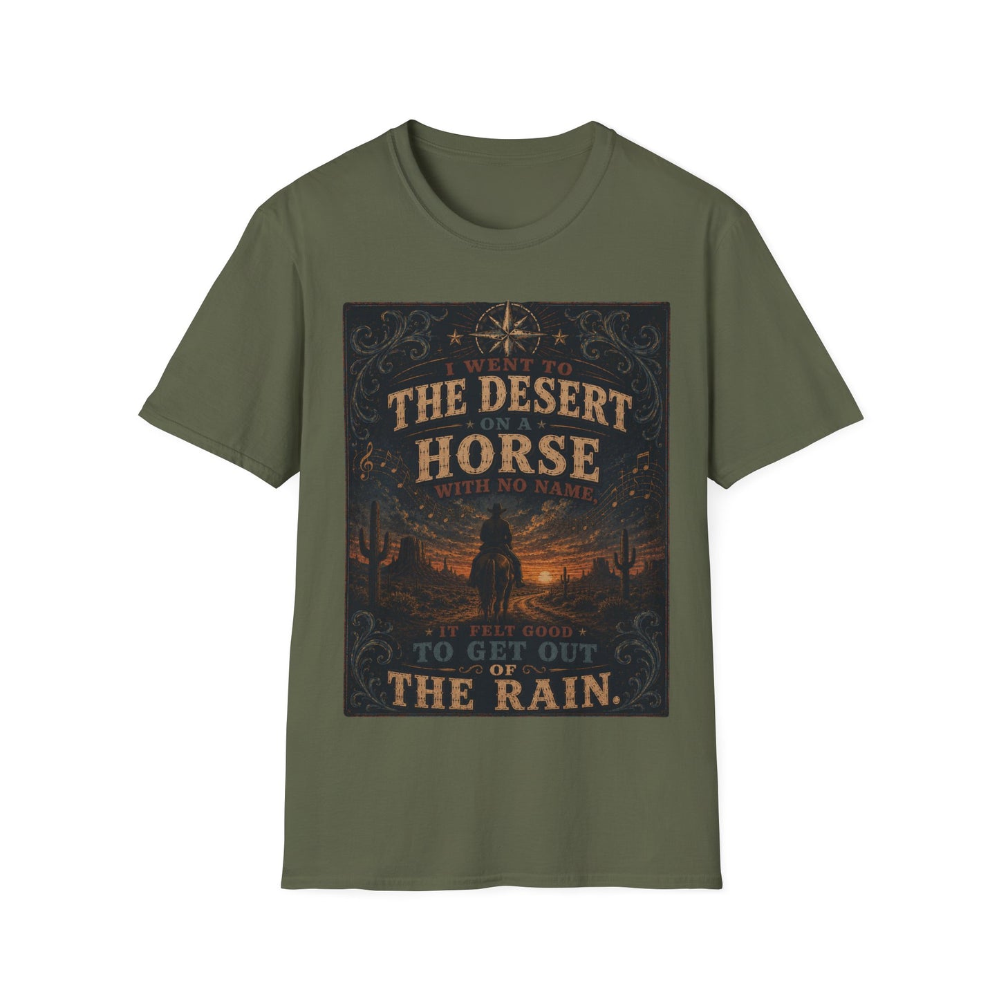 Desert Horse Graphic T‑Shirt — "I Went to the Desert on a Horse with No Name" Vintage Western Tee