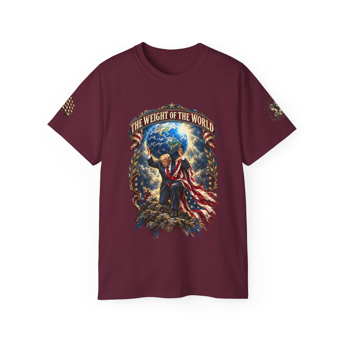 The Weight of the World Tee — Patriotic Atlas Graphic T-Shirt