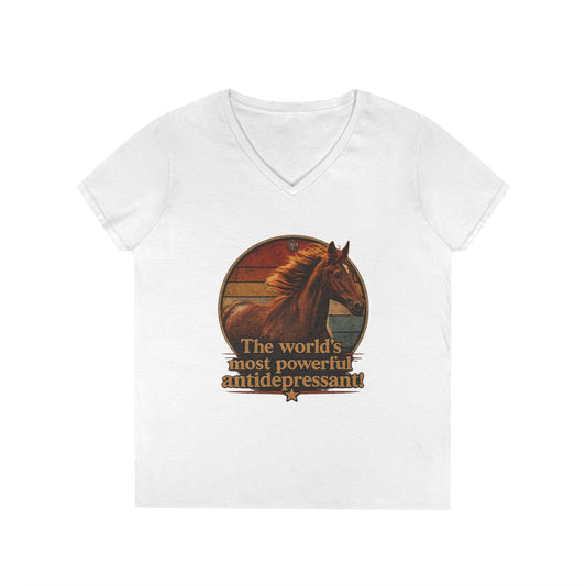 Horse Lover V-Neck T-Shirt - "The World's Most Powerful Antidepressant" Vintage Horse Tee