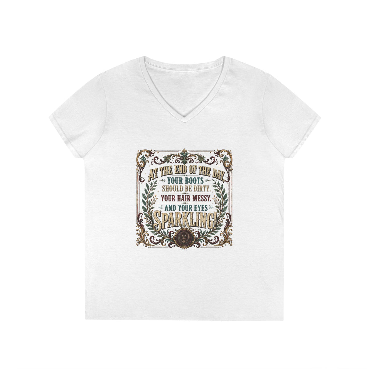 Ladies' V-Neck T-Shirt — Rustic Floral Western Graphic Tee with Inspirational Quote