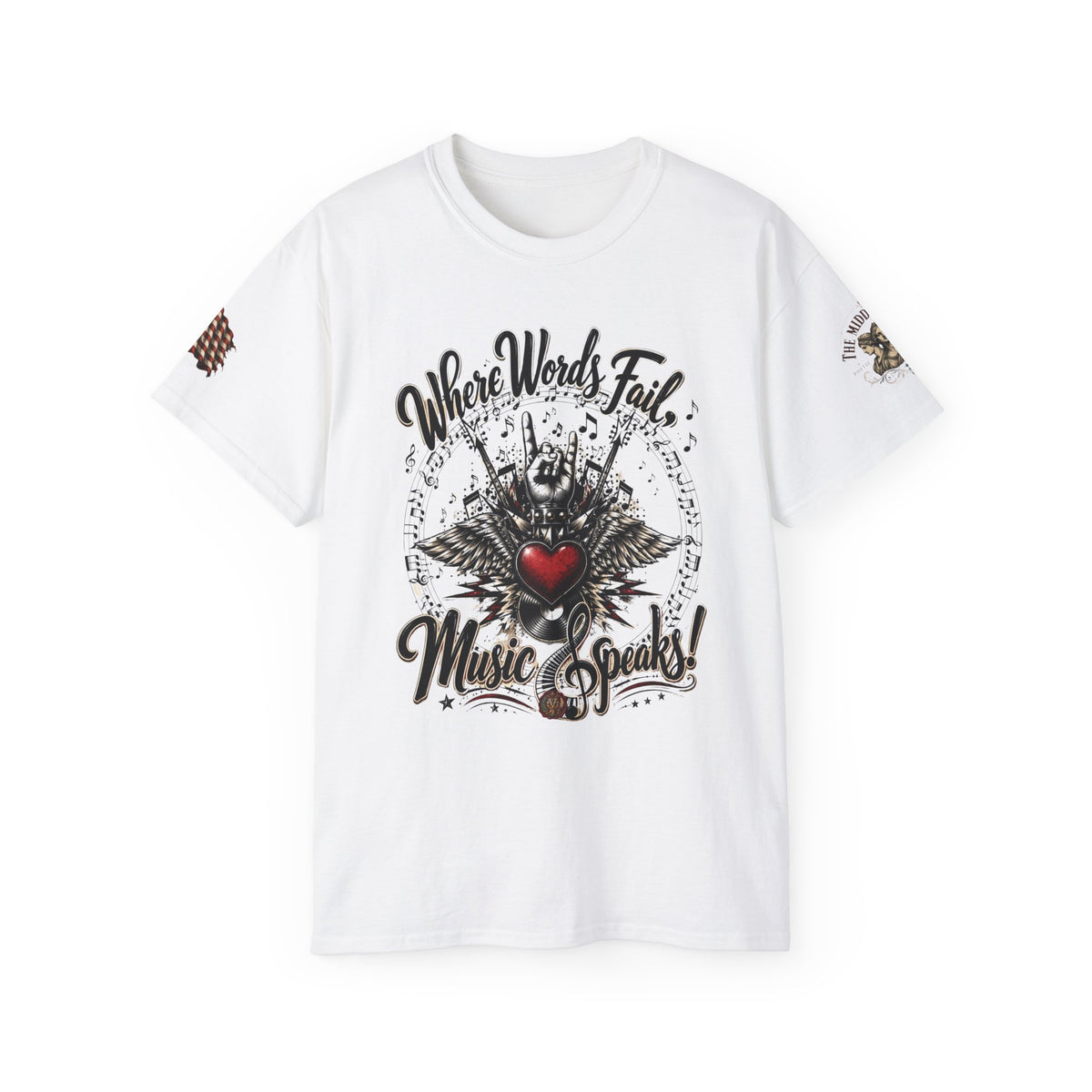 Music Speaks Tee — "Where Words Fail, Music Speaks" Heart & Treble Shirt