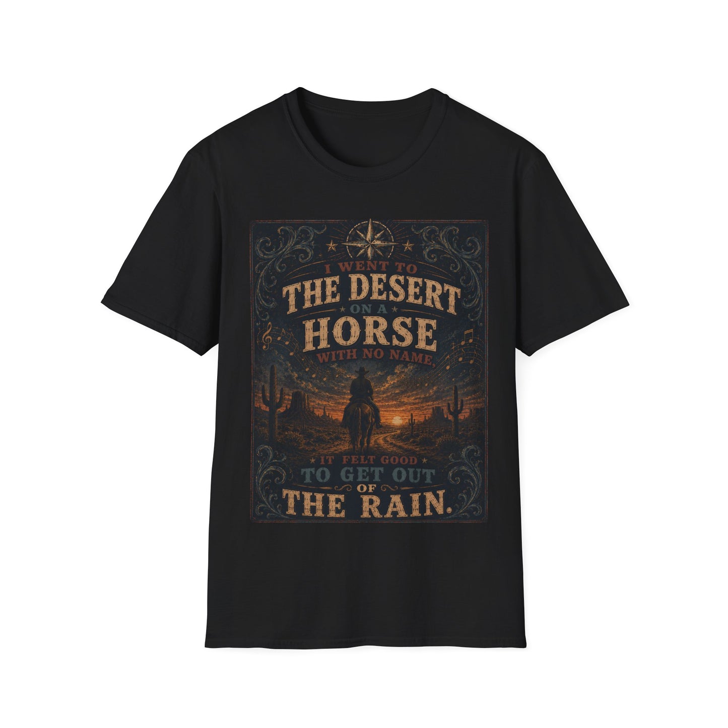 Desert Horse Graphic T‑Shirt — "I Went to the Desert on a Horse with No Name" Vintage Western Tee