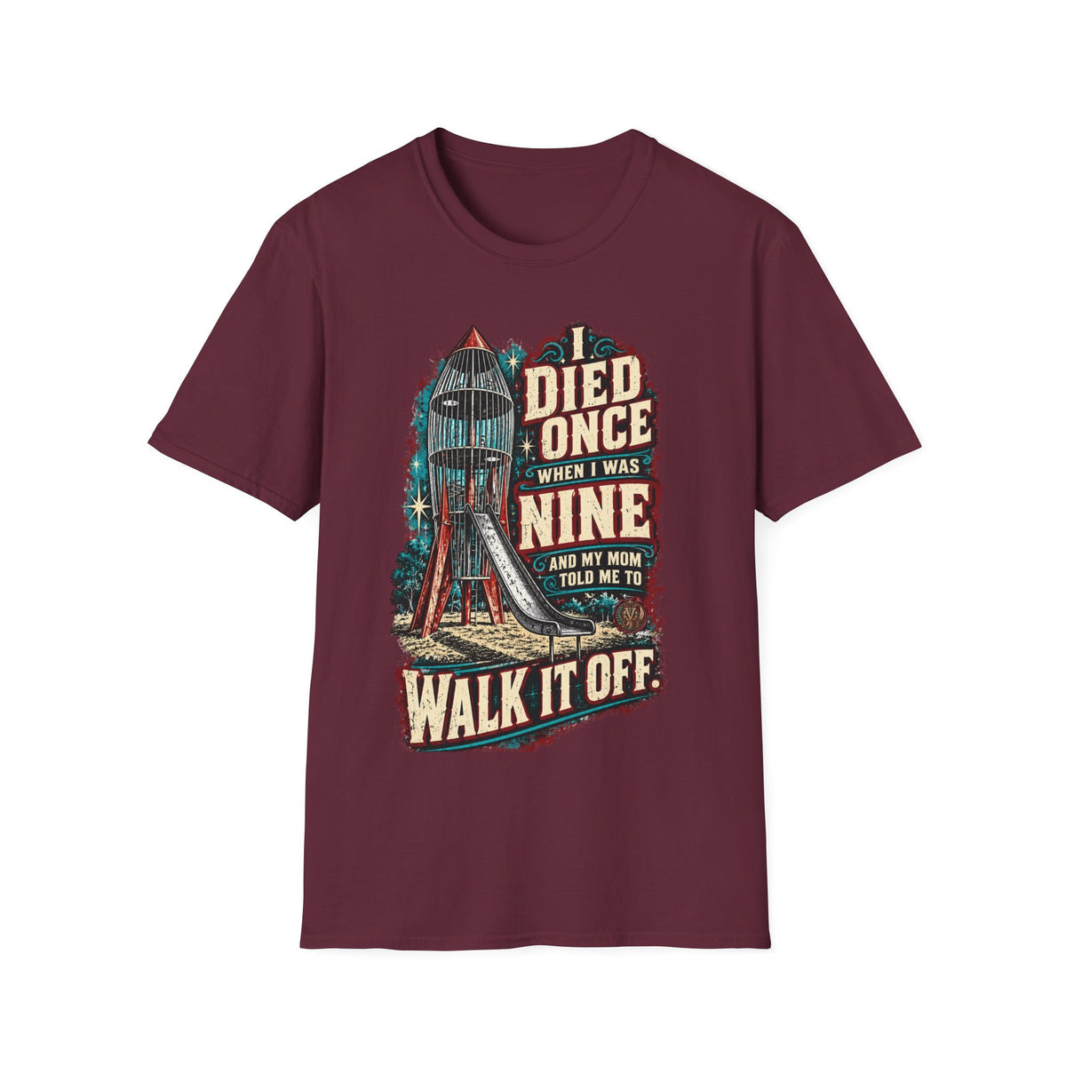 Gen X Vintage Playground Graphic  “I Died Once When I Was Nine” Nostalgic Humor Tee