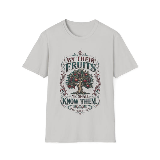 Inspirational Graphic Tee – By Their Fruits | Vintage Botanical Faith Design 100% Cotton T-Shirt