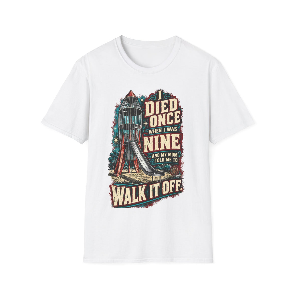 Gen X Vintage Playground Graphic  “I Died Once When I Was Nine” Nostalgic Humor Tee