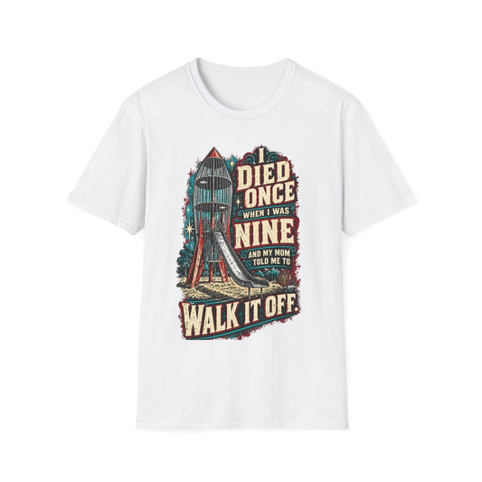 Gen X Vintage Playground Graphic  “I Died Once When I Was Nine” Nostalgic Humor Tee
