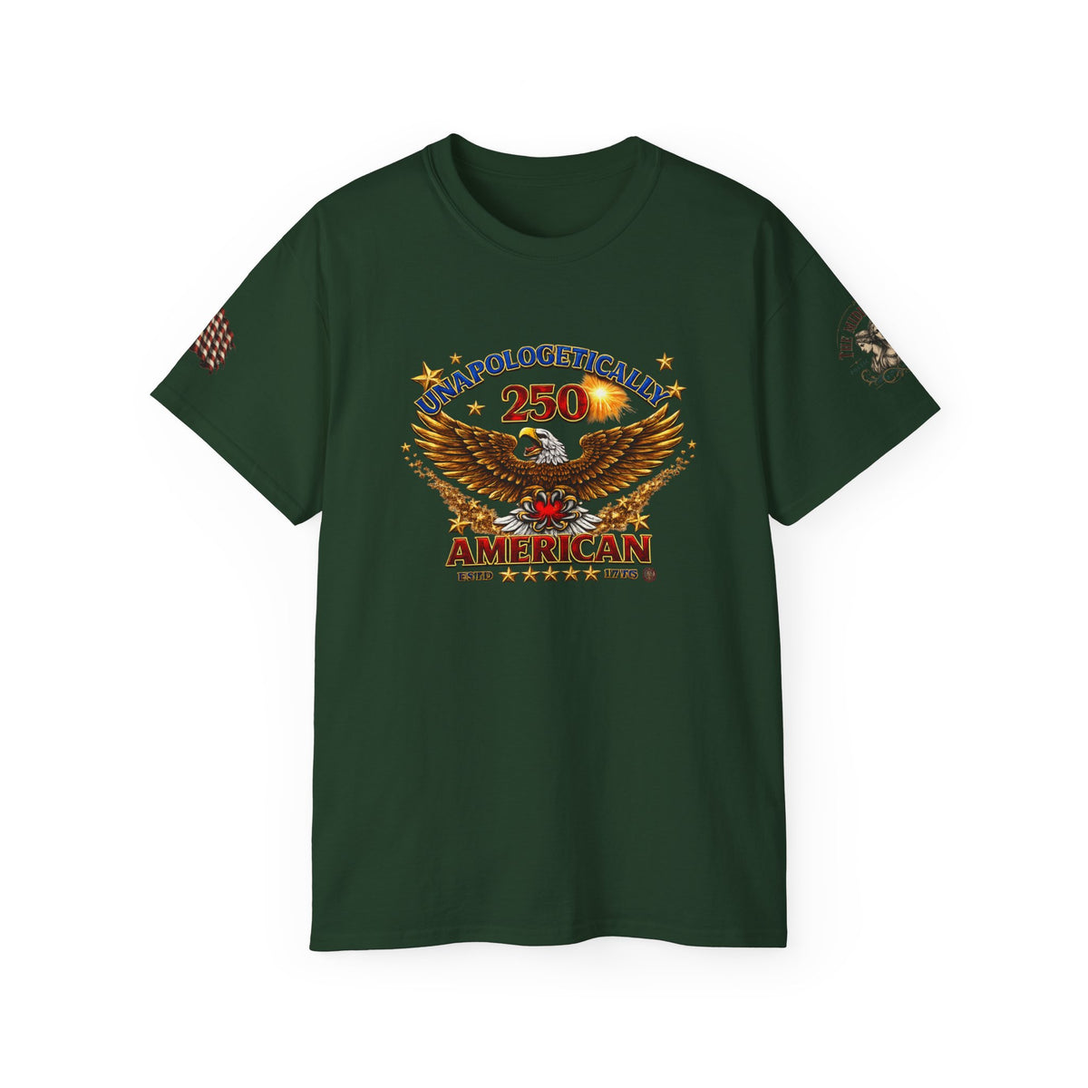 Unapologetically American Eagle Tee — '250 American' Patriotic Flag T‑Shirt