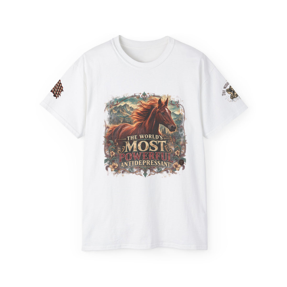 Horse Lover Tee — “The World’s Most Powerful Antidepressant” Graphic T-Shirt