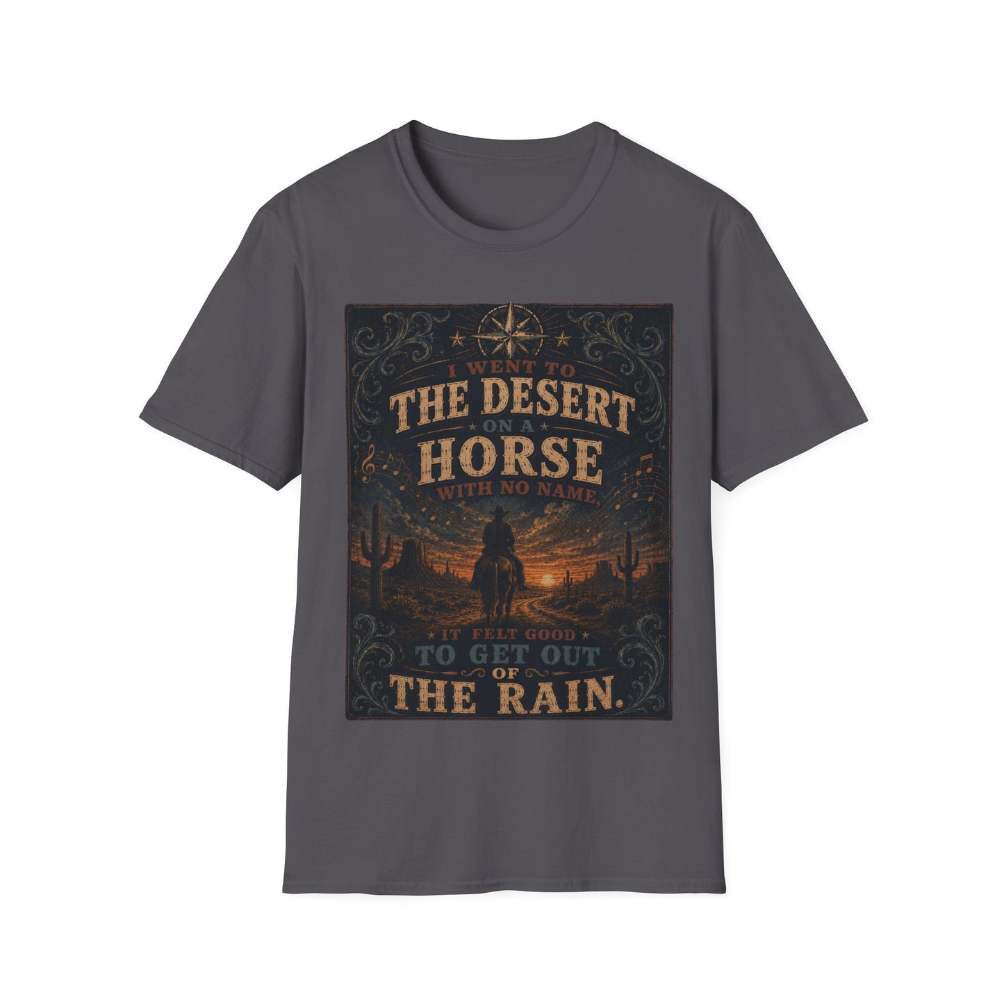 Desert Horse Graphic T‑Shirt — "I Went to the Desert on a Horse with No Name" Vintage Western Tee