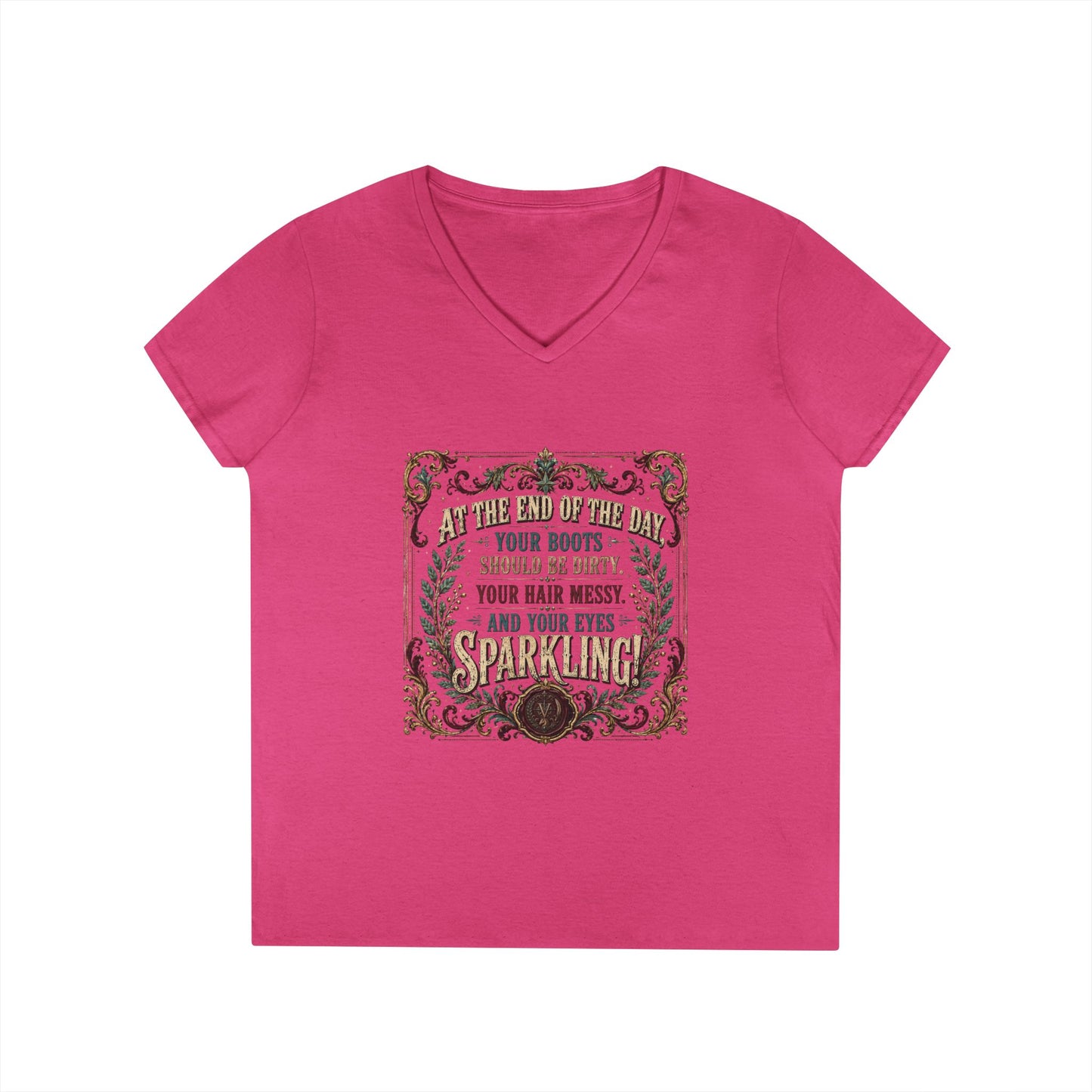 Rustic Floral Quote V-Neck Tee — Women's Inspirational Graphic Shirt