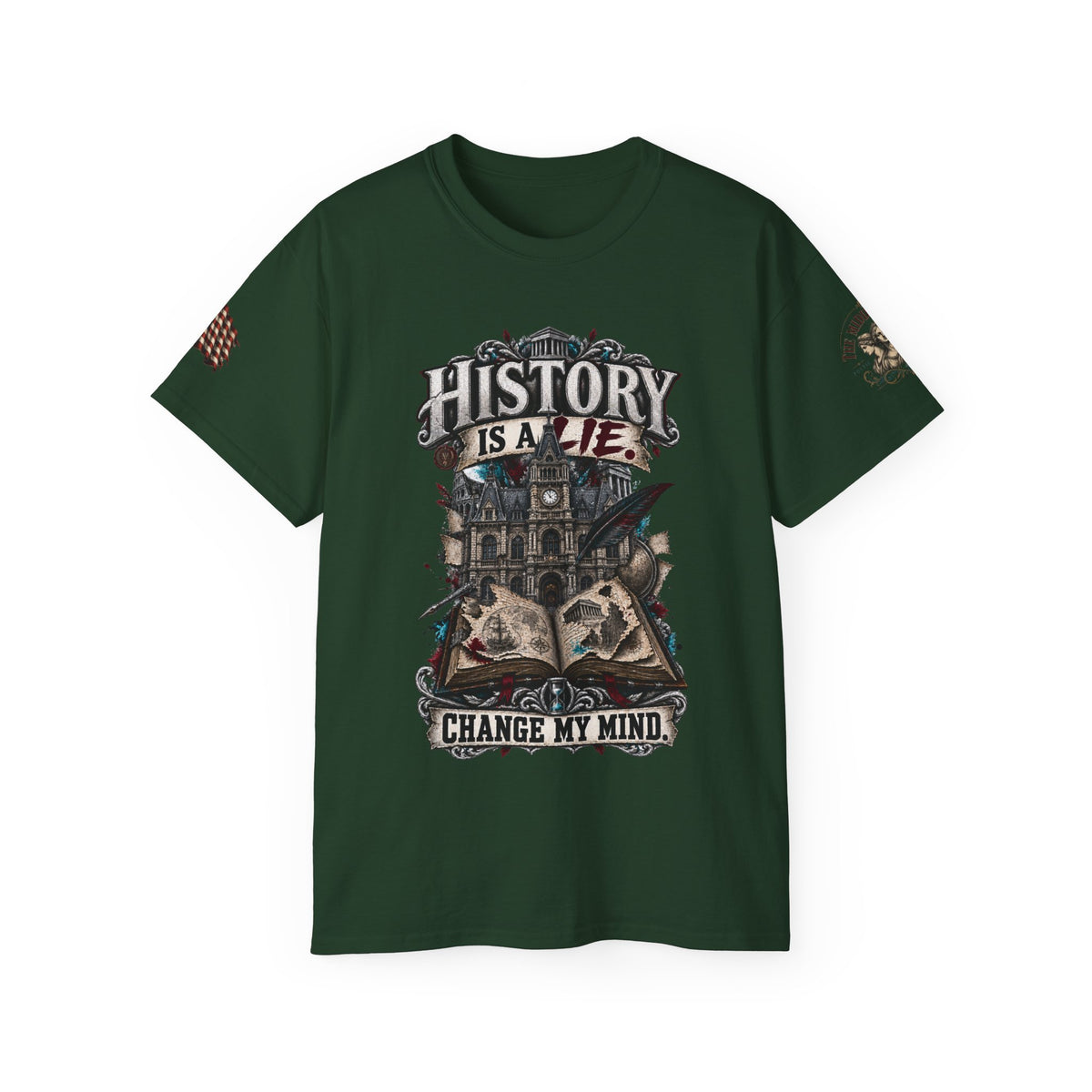 History Is A Lie Graphic Tee — Change My Mind Vintage Gothic Design
