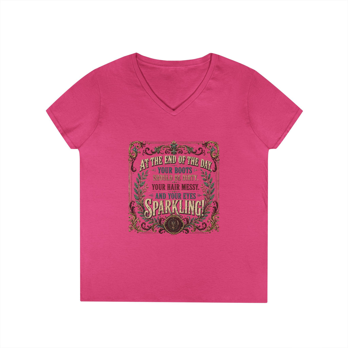 Ladies' V-Neck T-Shirt — Rustic Floral Western Graphic Tee with Inspirational Quote