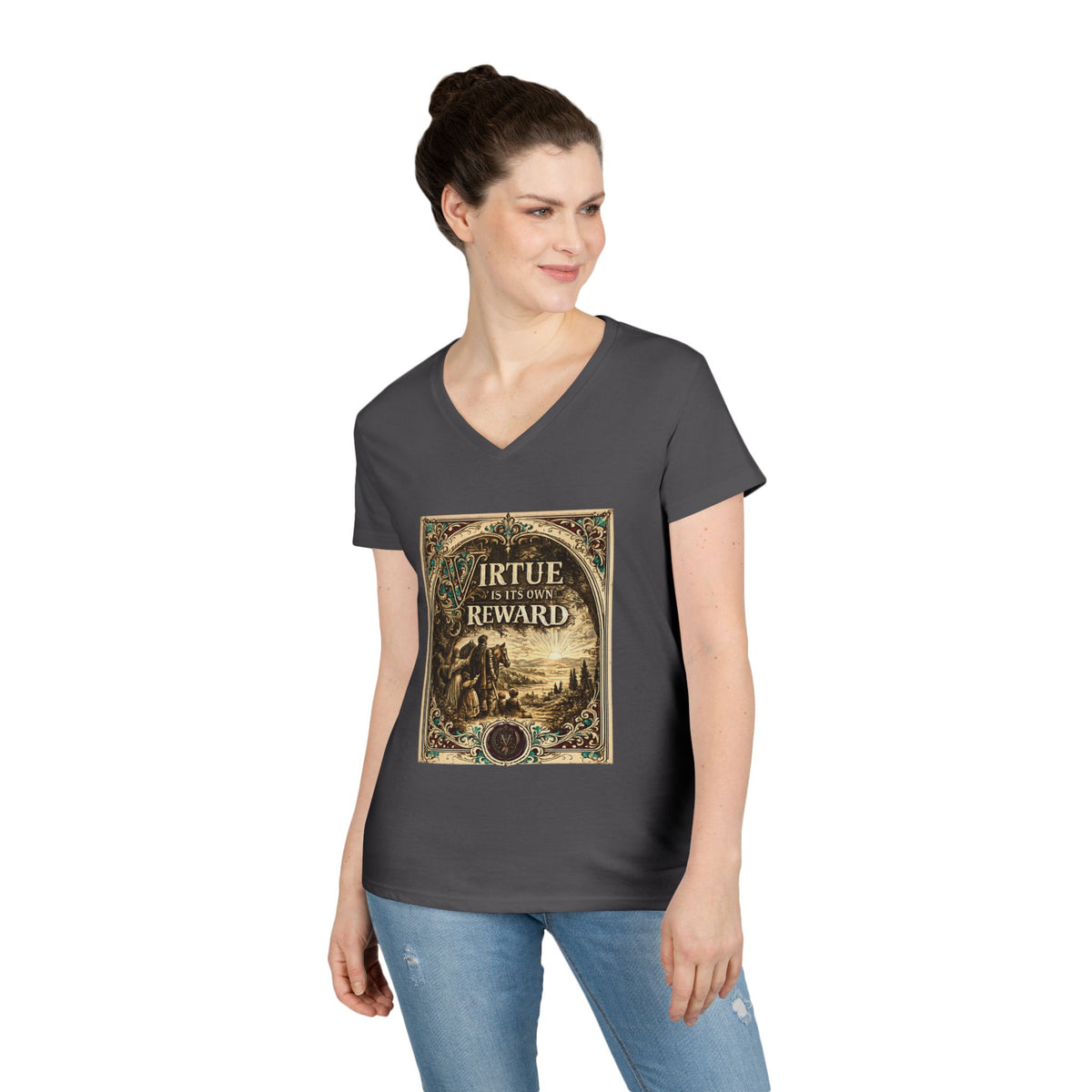 Virtue Is Its Own Reward V-Neck Tee — Vintage Family Women's Shirt