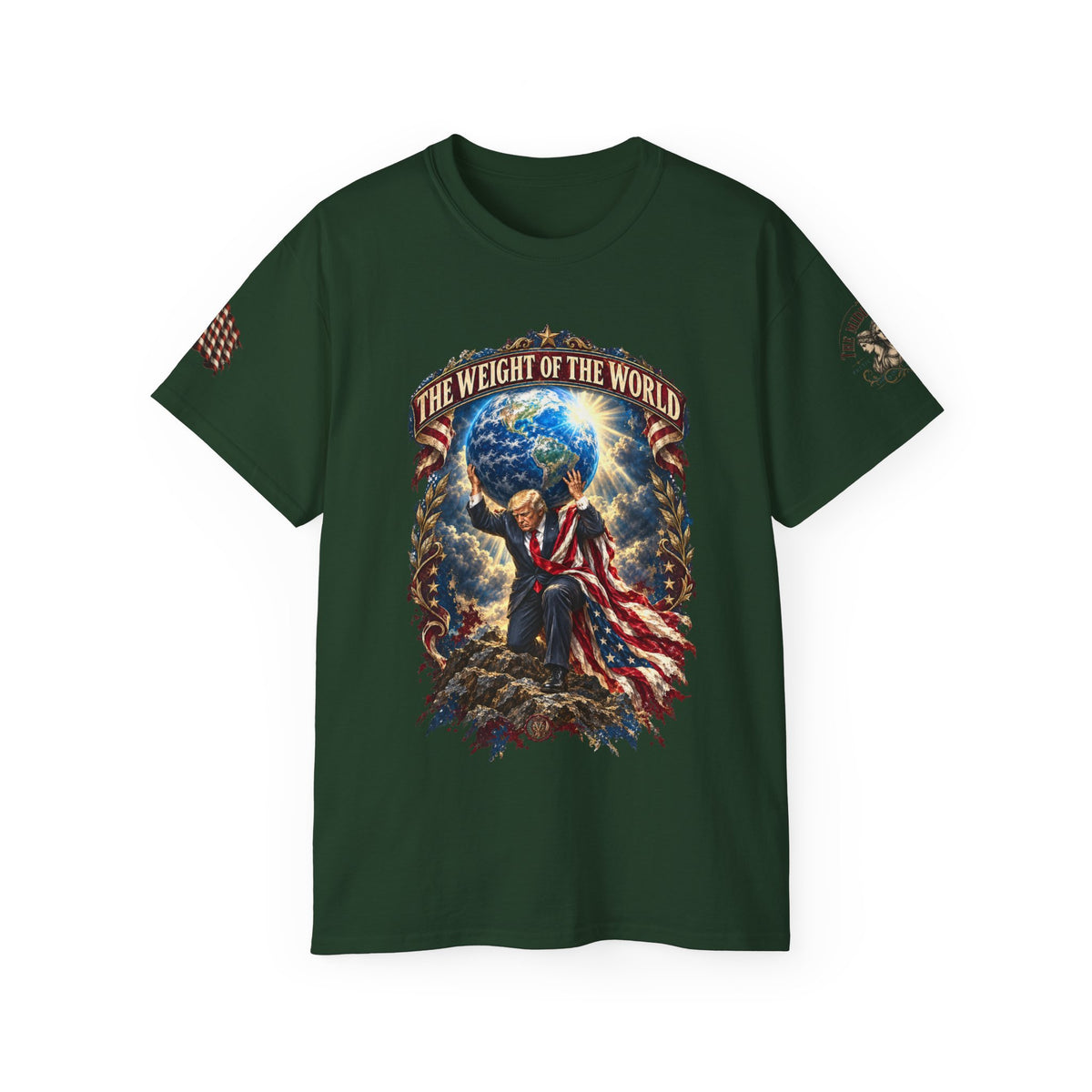 The Weight of the World Tee — Patriotic Atlas Graphic T-Shirt