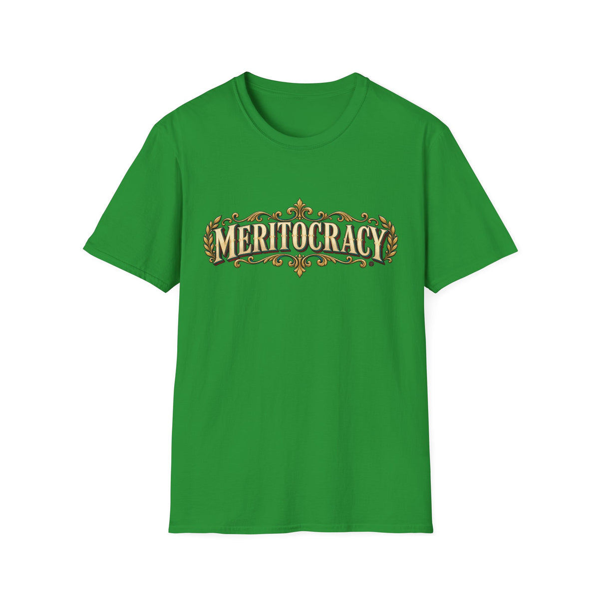 Meritocracy Vintage Ornamental T-Shirt — Retro Gold Lettering Tee
