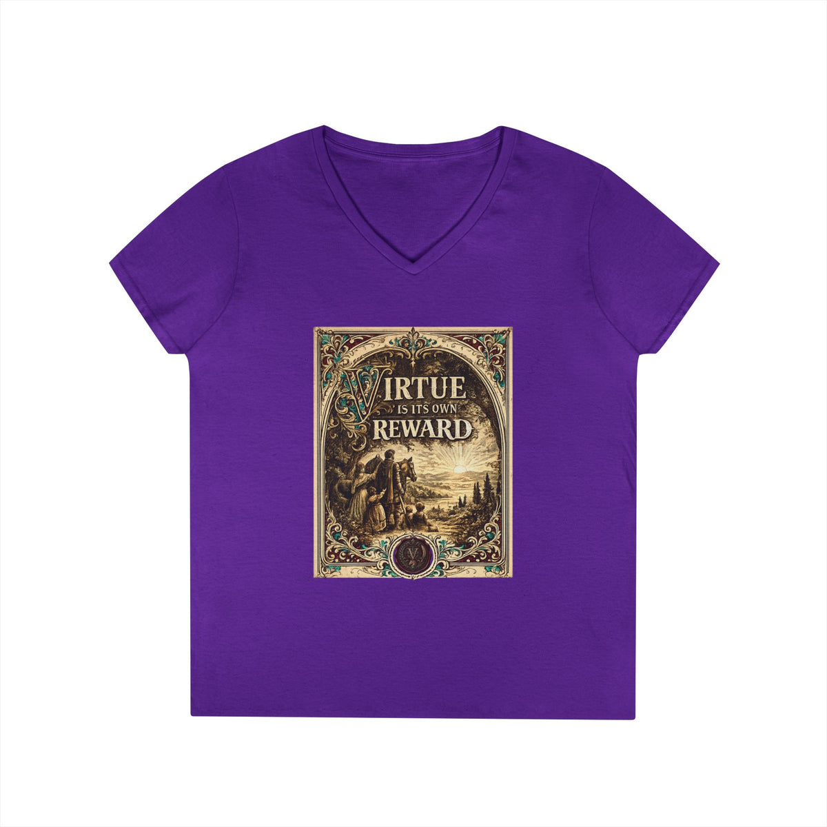 Virtue Is Its Own Reward V-Neck Tee — Vintage Family Women's Shirt