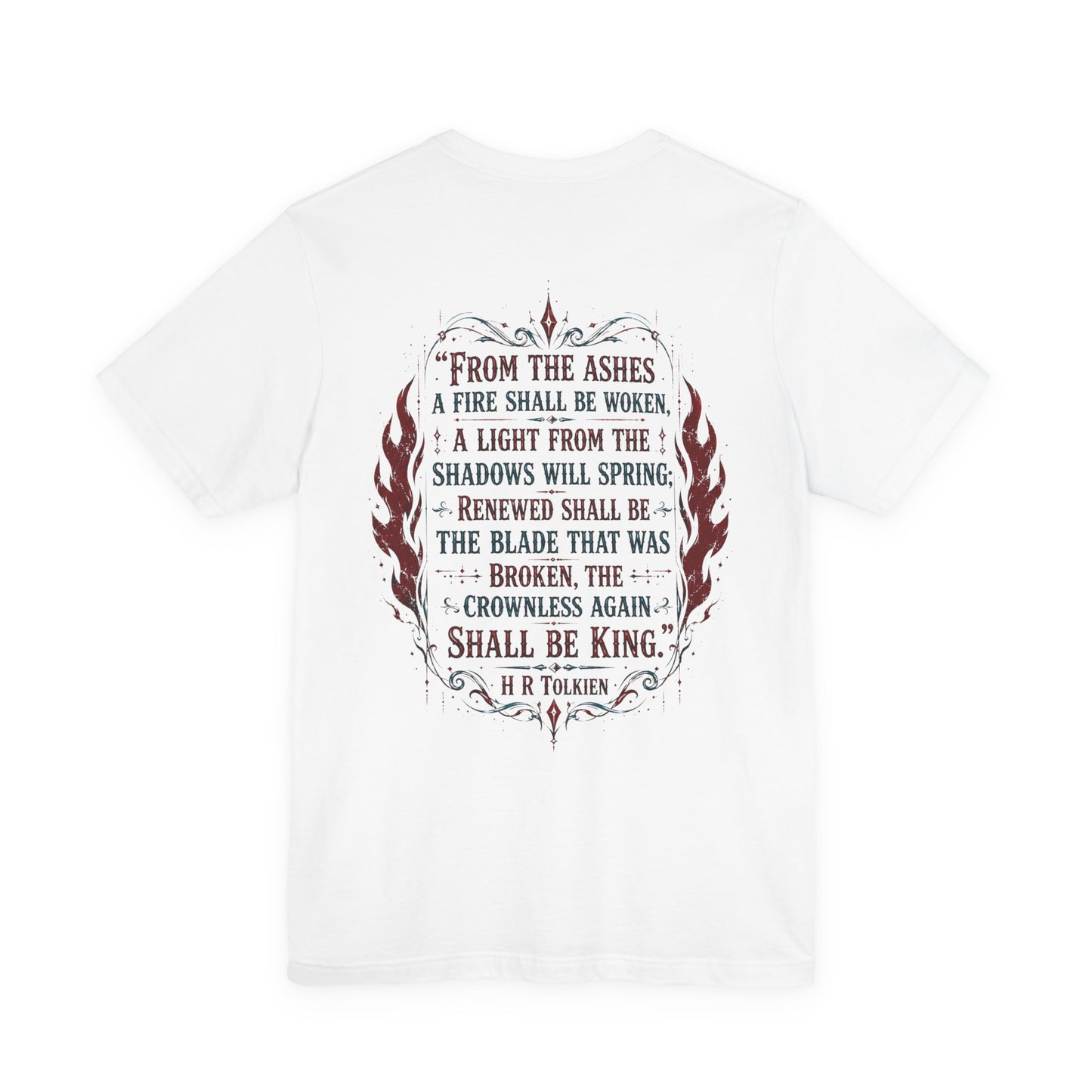 "Fraud Vitiates Everything"  Cotton Tee celebrates American renewal and awakening with a the common man becoming king by Tolkien  back.