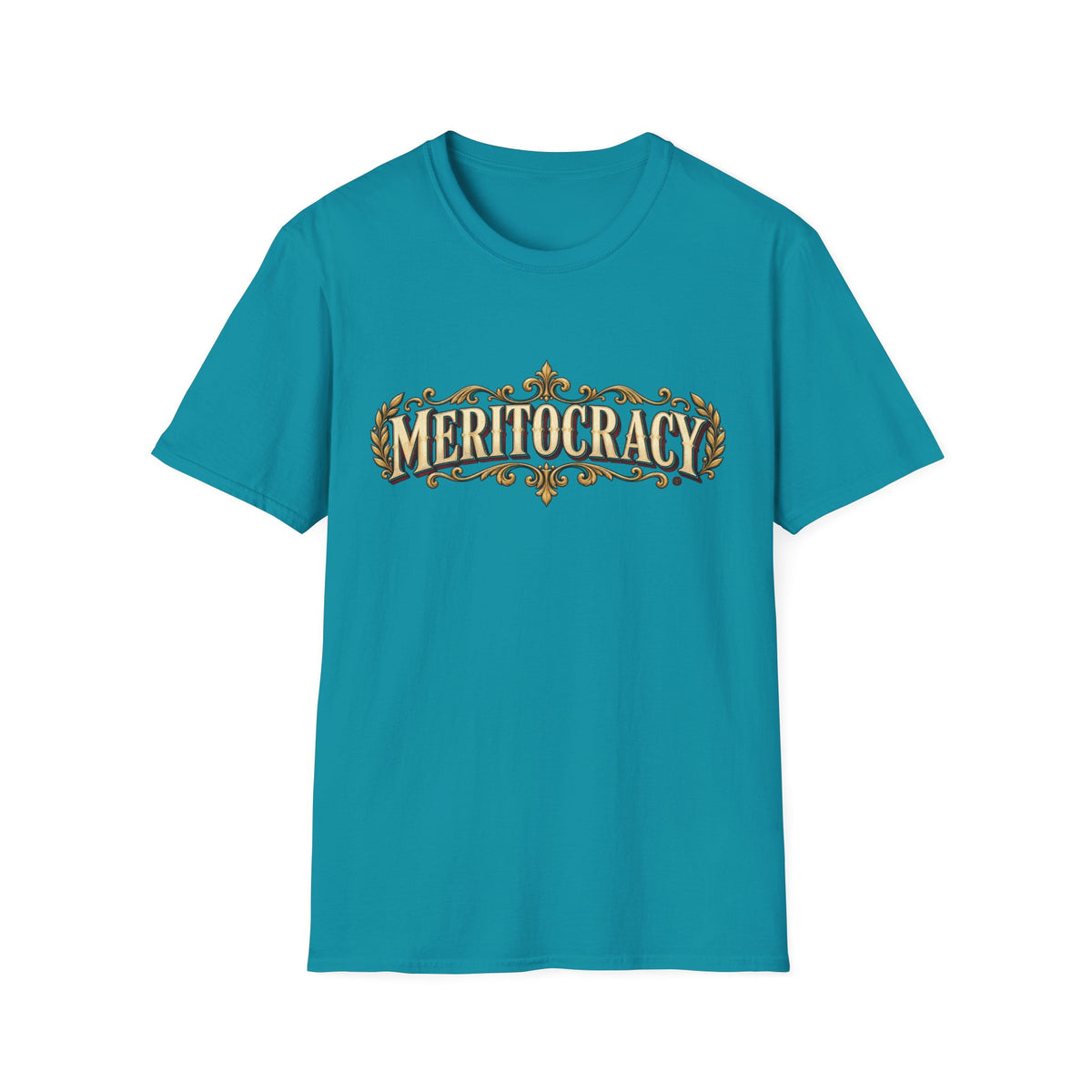 Meritocracy Vintage Ornamental T-Shirt — Retro Gold Lettering Tee