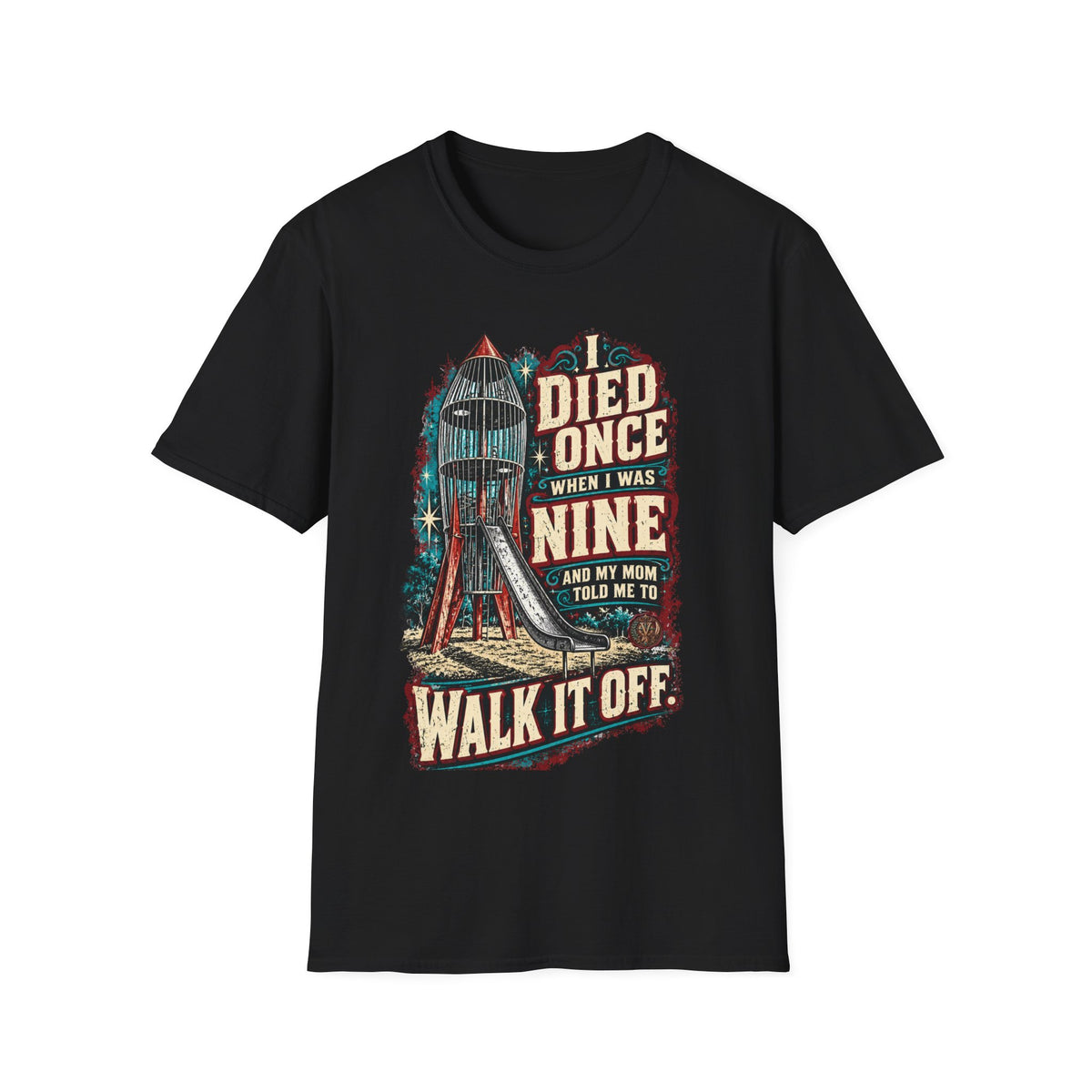 Gen X Vintage Playground Graphic  “I Died Once When I Was Nine” Nostalgic Humor Tee